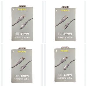 Heyday grey 4ft lightning to USB-A Charging Cable for IPhone/IPad / 4 packs